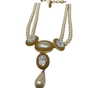 Yves Saint Laurent Vintage Faux Pearl Gold Necklace – Rare Costume Jewelry YSL